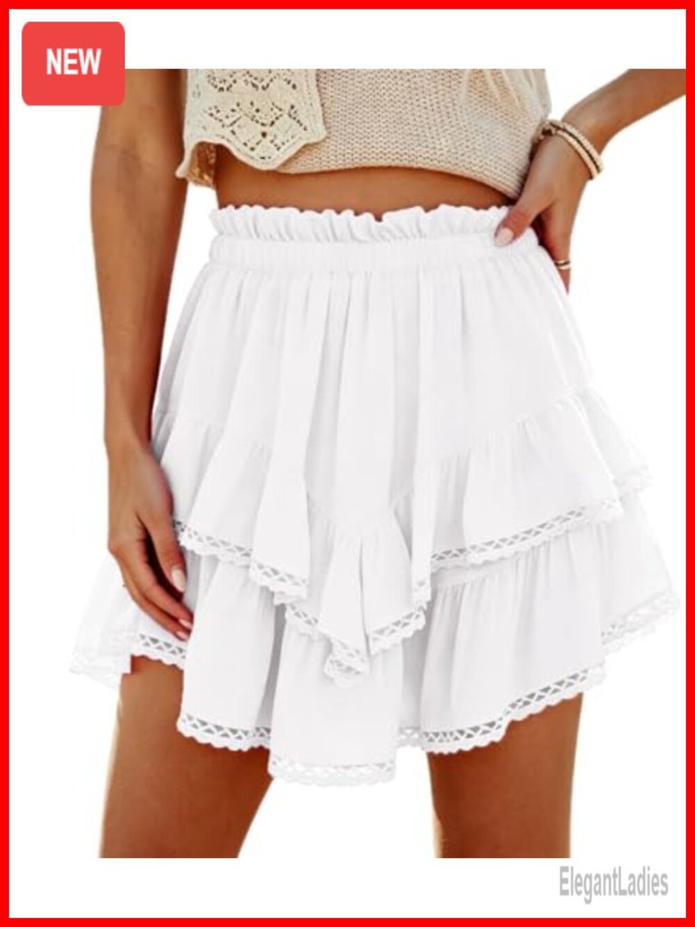 Flowy High Waist Tiered Ruffle Skorts Cotton Blend